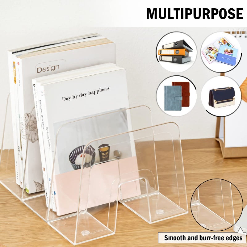 Lunmore Clear Desktop Book Organizer, Creative Book Stand, Divider Bookshelf for Home School and Office, Non-Acrylic Stand Bookshelves (3 Sections), Transparent, Pack of 2 - Image 4